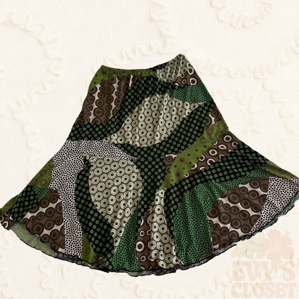 Vintage Green Patchwork Boho Midi Skirt